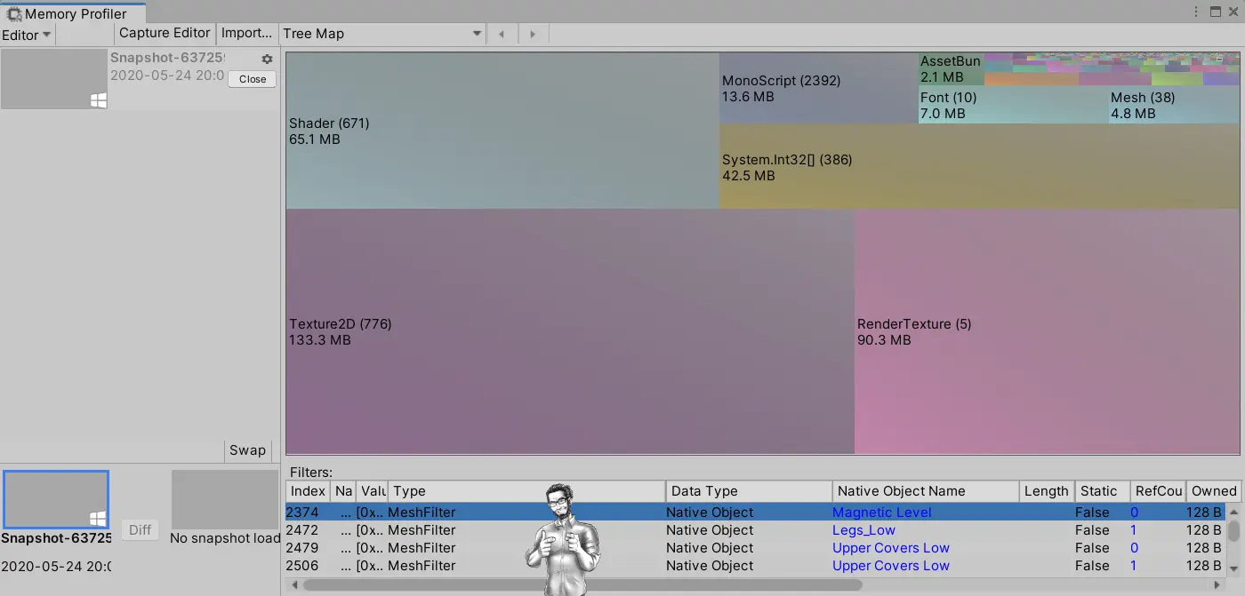 Unity Memory Profiler Snapshot: Tree View