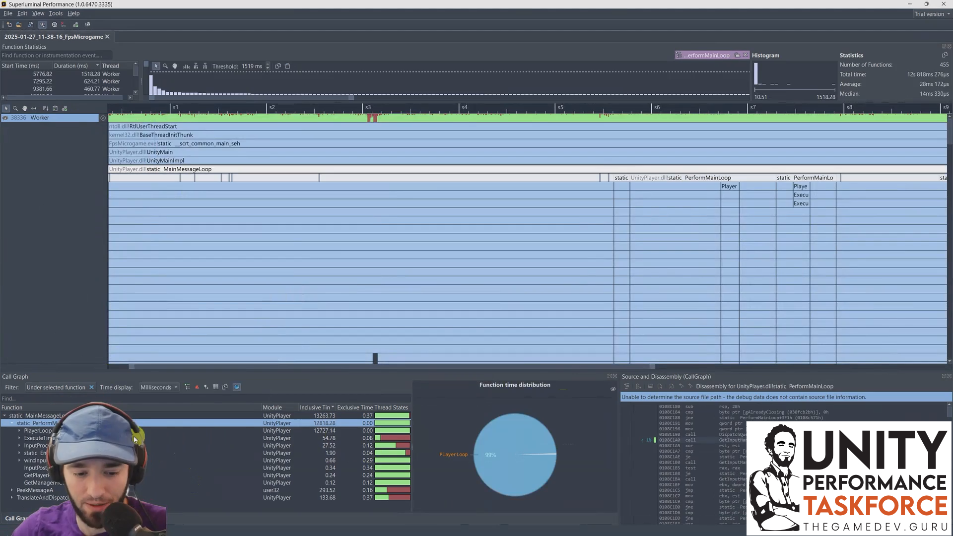 Unity + Superluminal focusing on UnityMain performance
