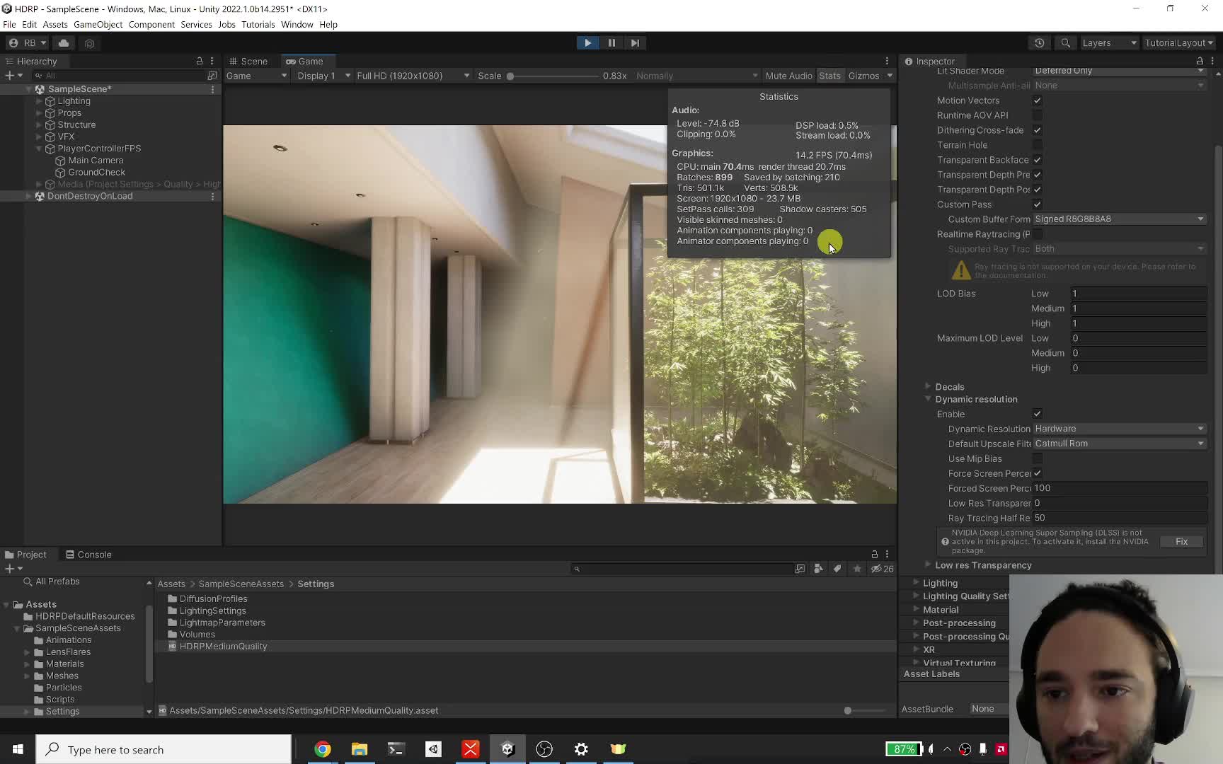 Dynamic resolution proof with stats showing frame-rate improvement