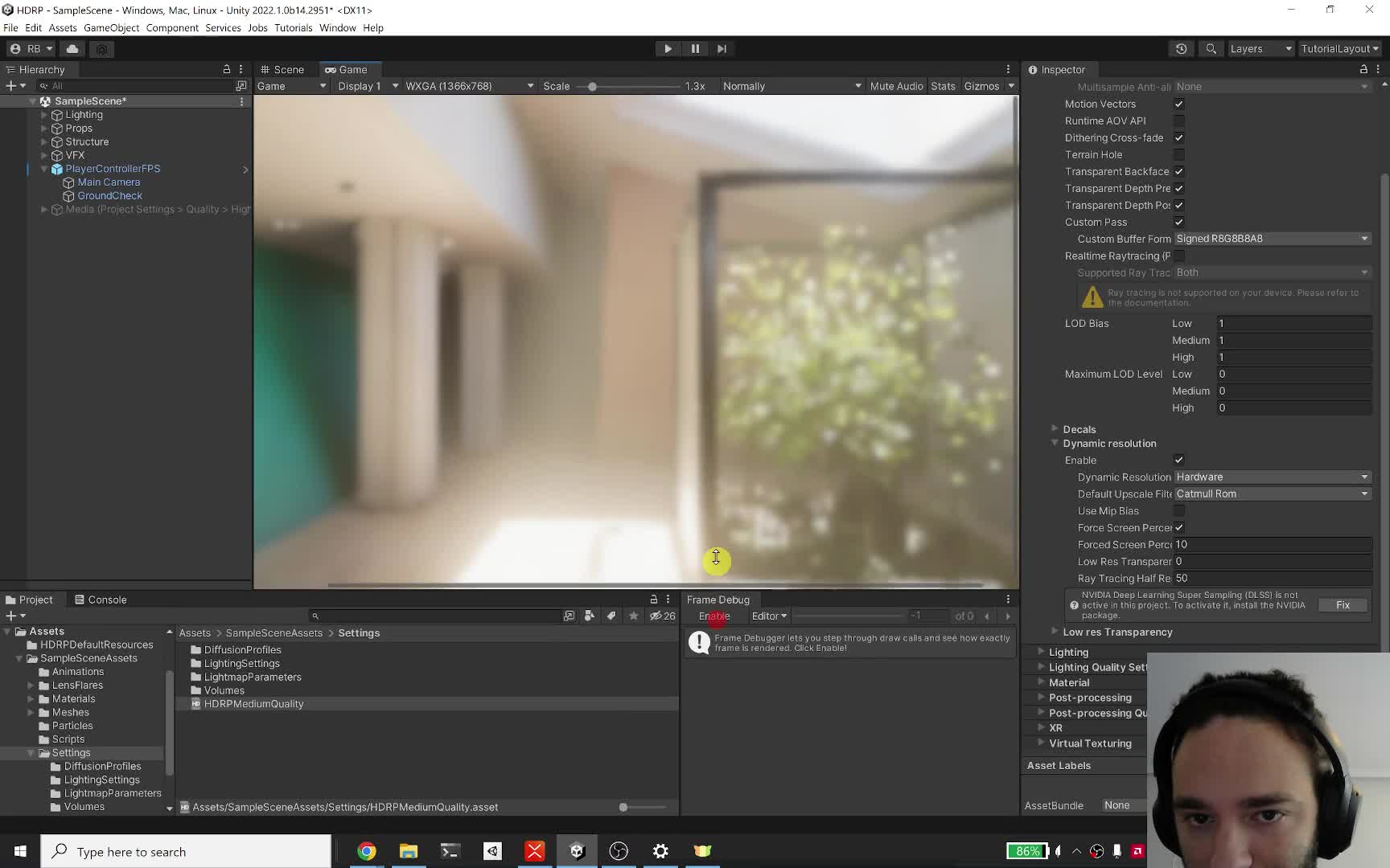 Frame Debugger view for dynamic resolution and upscaling validation