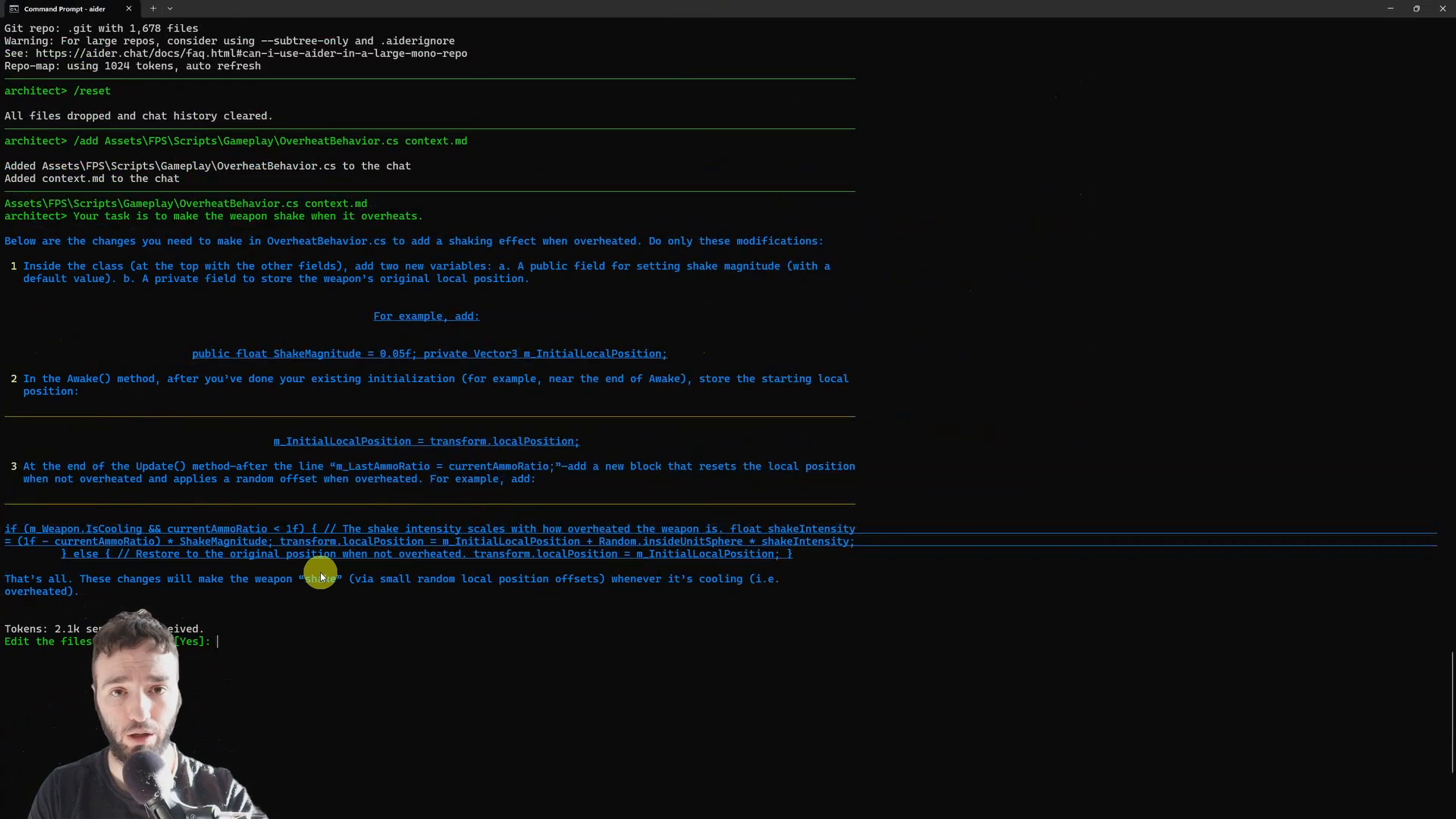 Advanced workflow showing plan then code in a terminal
