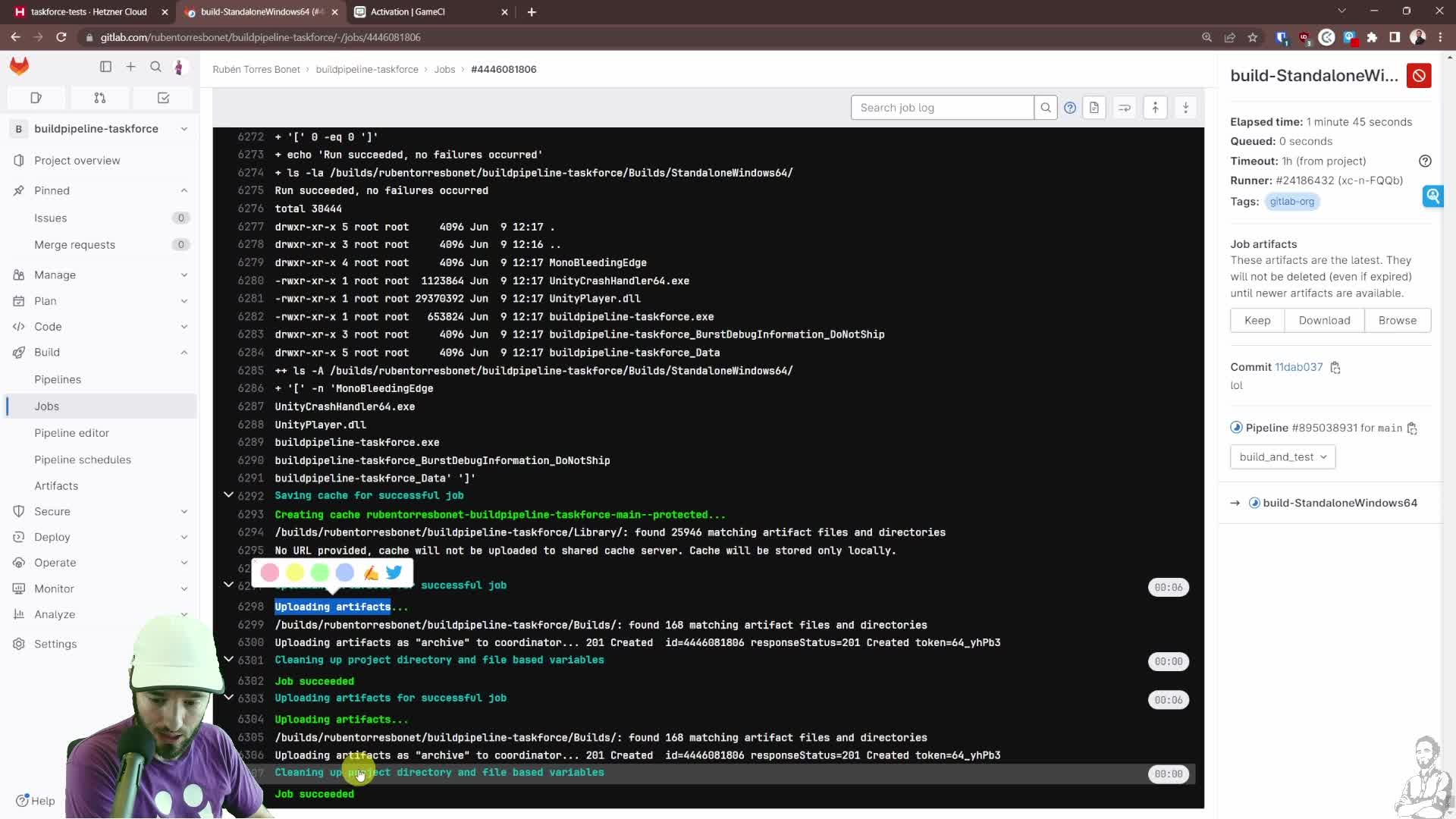 Successful build pipeline artifact upload