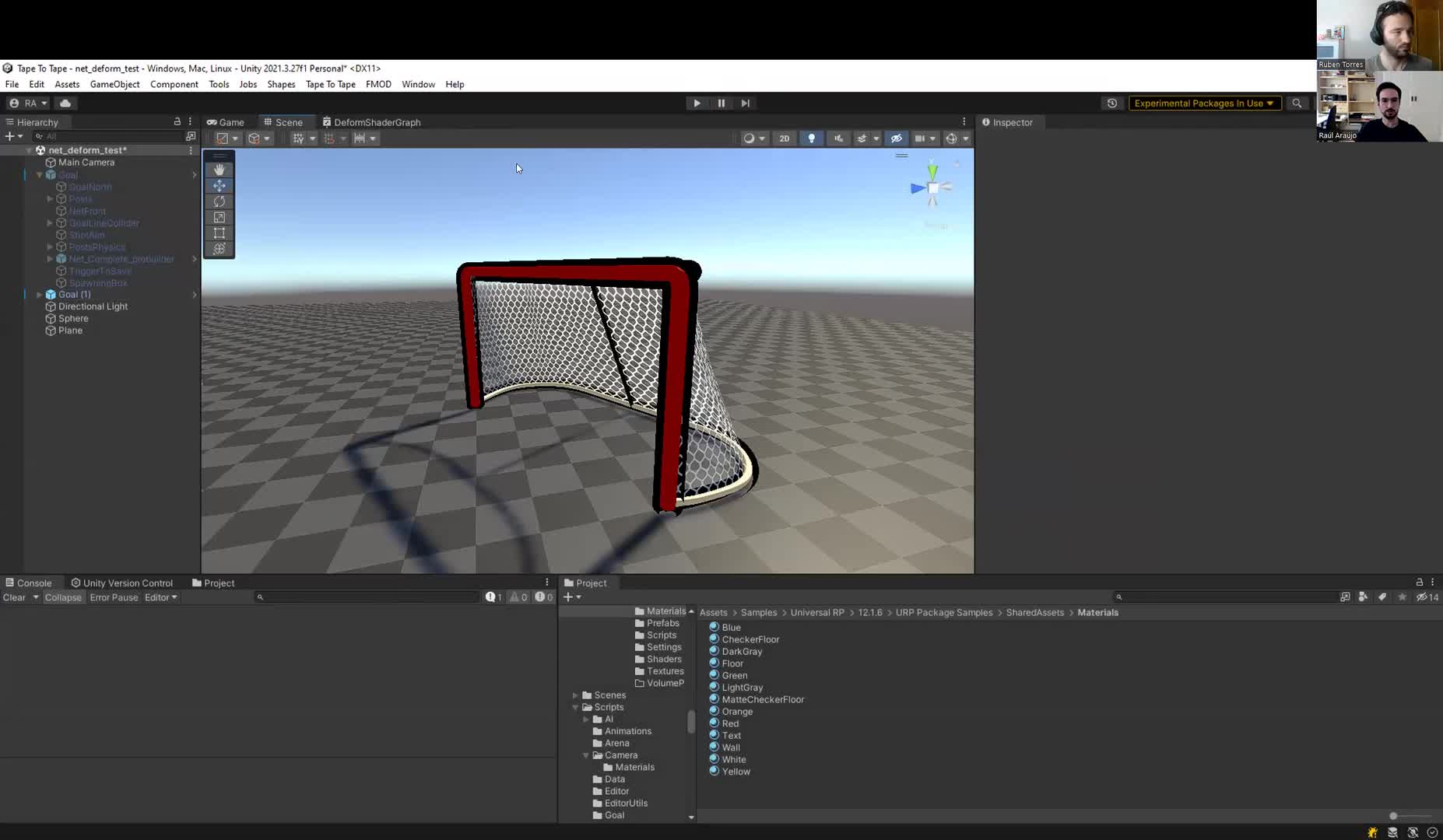 Tape to Tape compute-shader goal deformation test scene