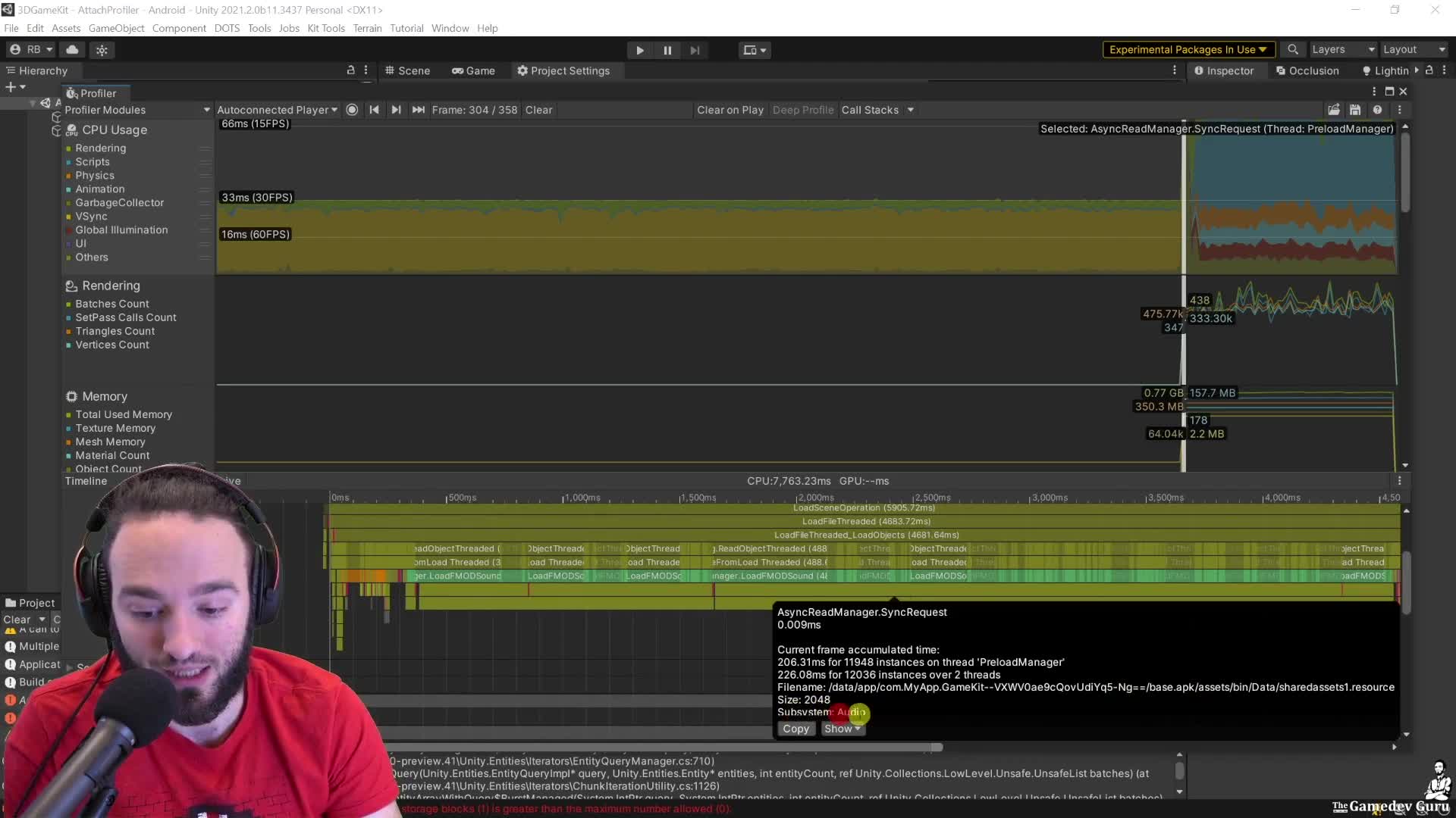 Unity profiler showing audio as a major loading-time cost