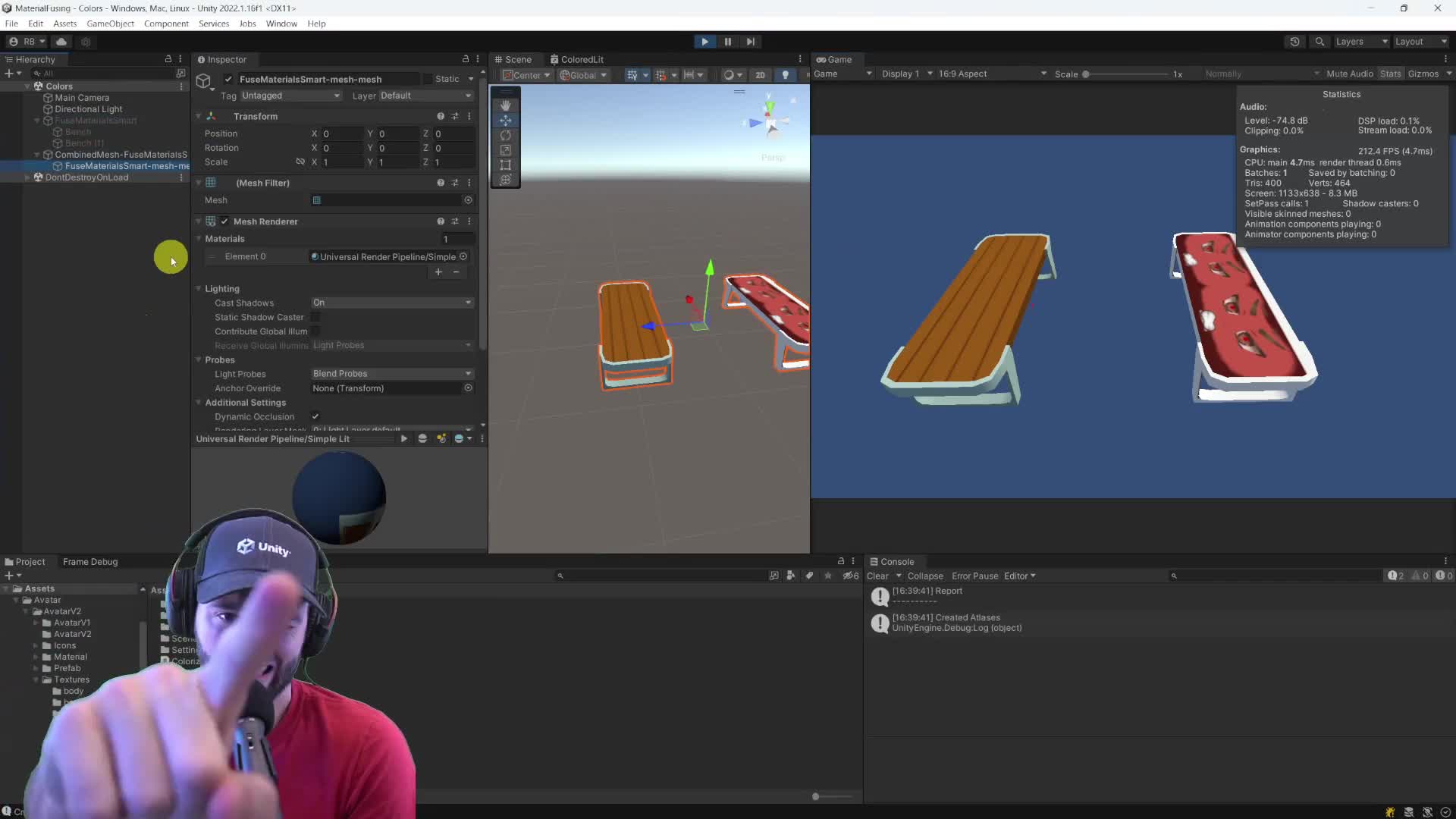 Texture atlasing result showing the combined mesh and one material after fusing textures.