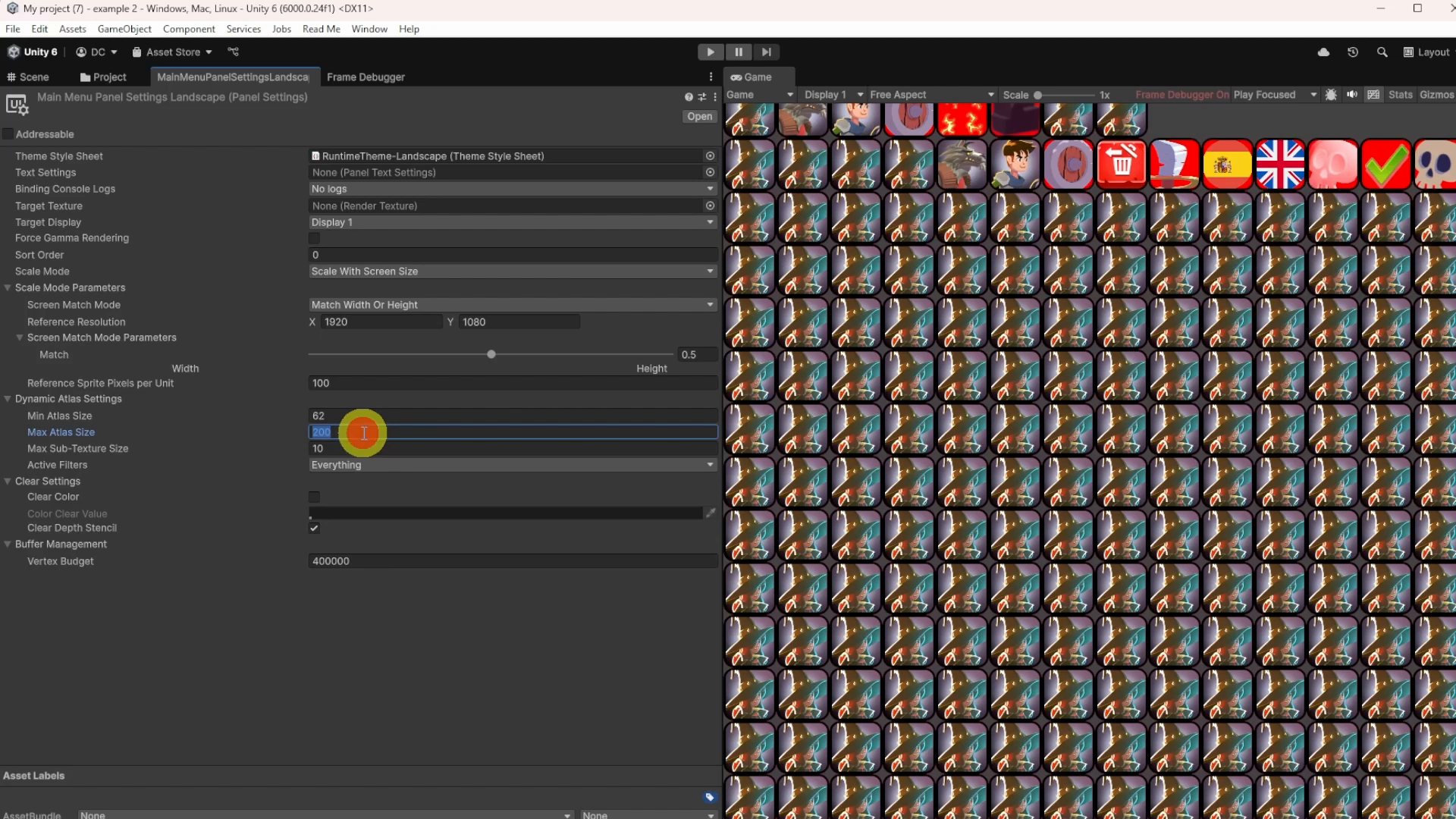 UI Toolkit Debugger atlas view showing packed icons