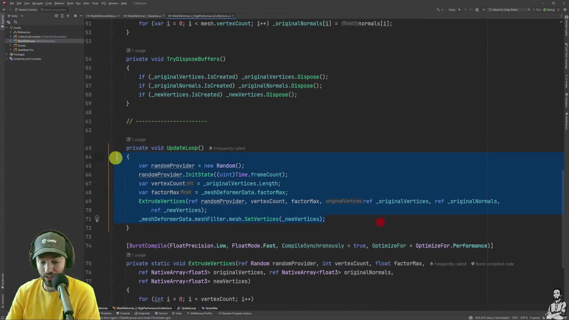 Converting a mesh deformation example from arrays to NativeArray-based code.