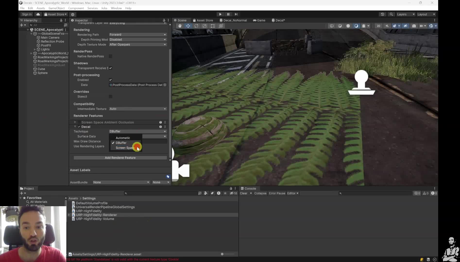 URP decal renderer choosing DBuffer or Screen Space