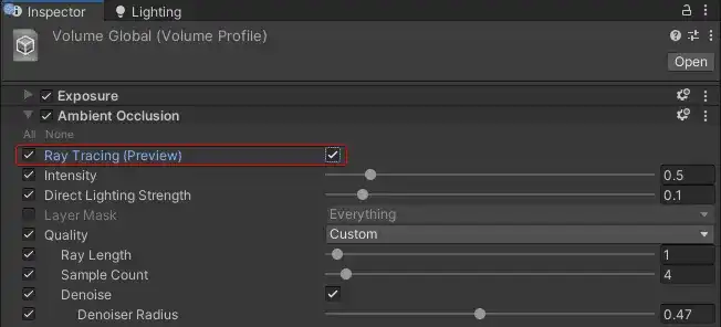 Unity Ray Tracing Effect Settings
