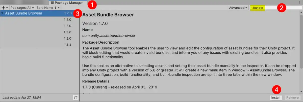 Installing Unity Asset Bundle Browser